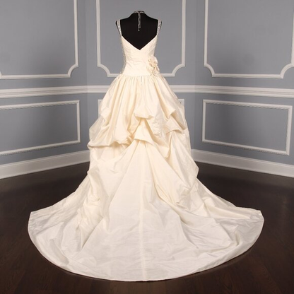 A Line V Neck Ivory White Satin Ball Gown Evening Dress Wedding Dress DP1335