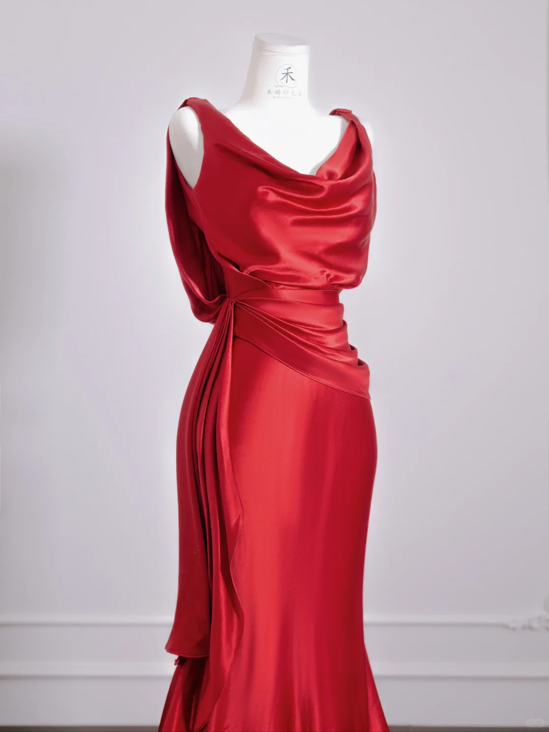 Simple Red Mermaid Straps Satin Prom Dress Wedding Guest Dress DP3879