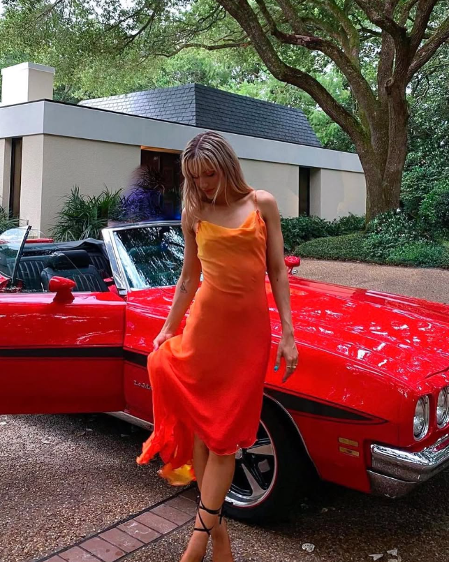 Orange Sheath Spaghetti Strap Ruffle Chiffon Prom Dress Evening Dress DP1550