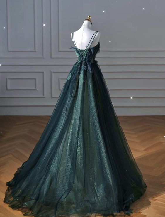 Elegant A LineTulle Long Prom Dress Dark Green Ball Gown DP151