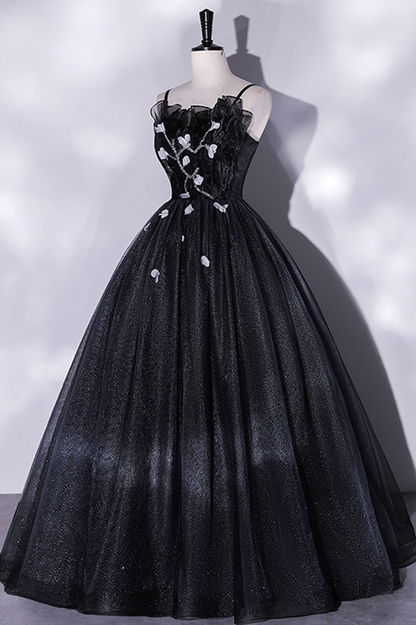 Shiny Black Tulle Beaded Long Prom Dress Party Dress DP451