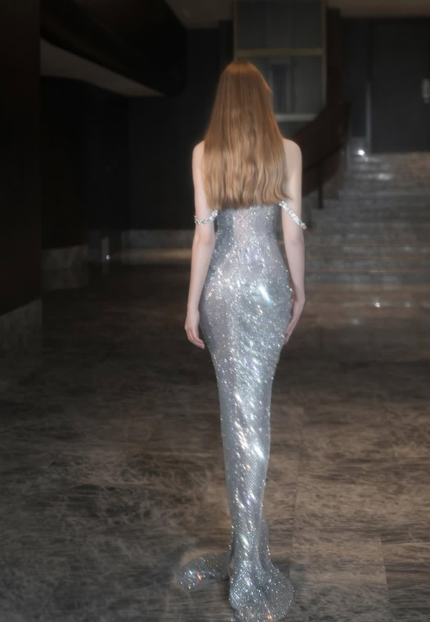 Silver Sheath Spaghetti Straps Exquisite Beaded Sequin Long Prom Dress DP4388