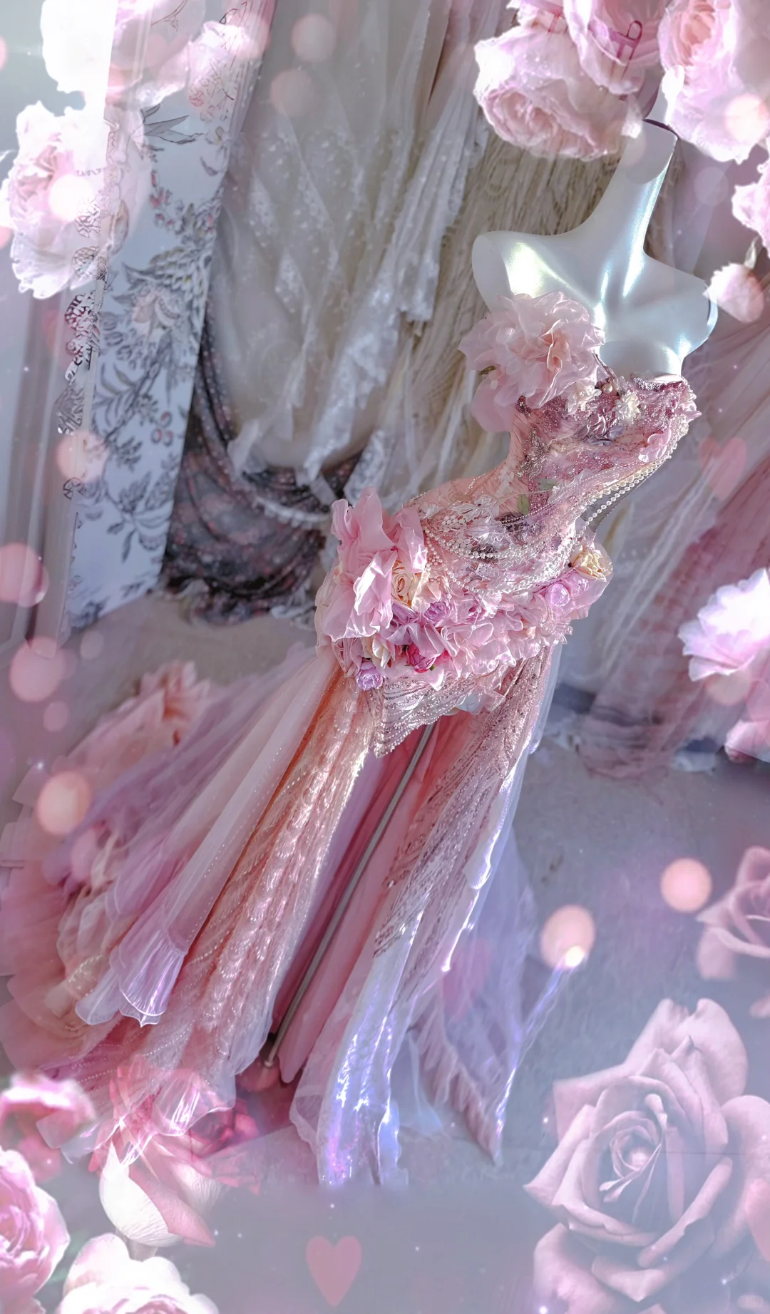 Pink Exquisite Mermaid Sweetheart Neck Floral Beaded Tulle Prom Dress 16th Birthday Dress DP3799