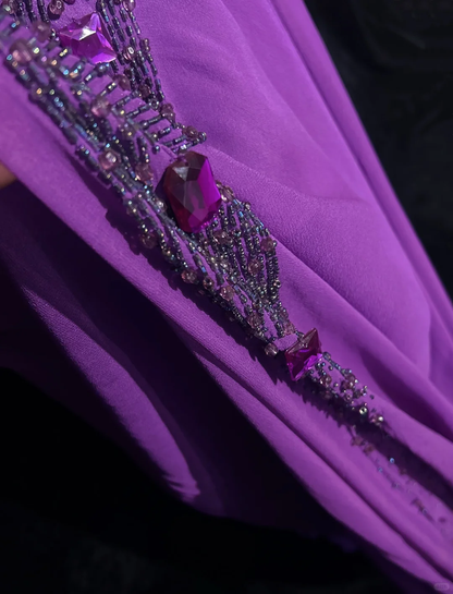 Retro A Line Halter Beaded Purple Chiffon Prom Dress Party Dress DP2772