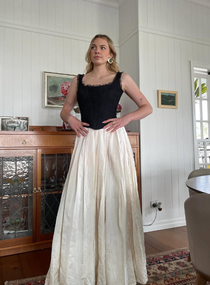 Simple A Line Strap Black Corset Champagne Satin Long Prom Dress Graduation Prom Dress DP2202