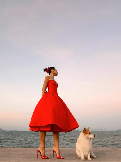 Warm Red A Line Sweetheart Neck Satin Prom Dress 21th Birthday Dress DP3896