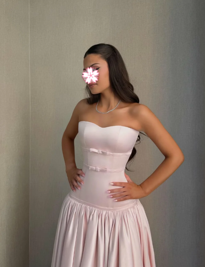 Sweety Light Pink A Line Strapless Satin Long Prom Dress Evening Dress DP6930