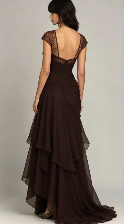 Stunning Brown Mermaid Appliques Layered Chiffon Prom Dress Graduation Prom Dress DP5101