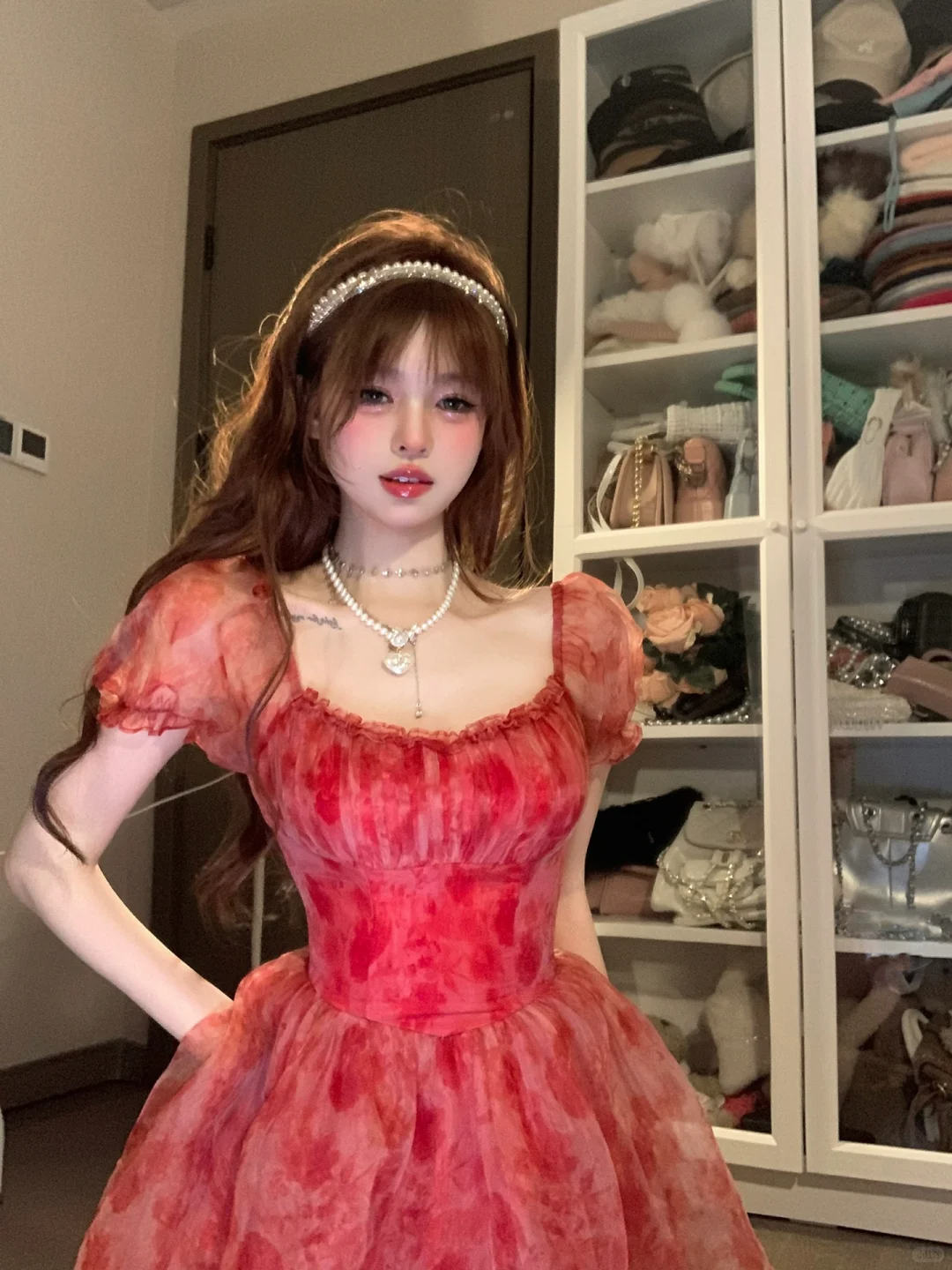 Cute A Line Puff Red Print Floral Chiffon Short Homecoming Dress Cocktail Dress DP2671