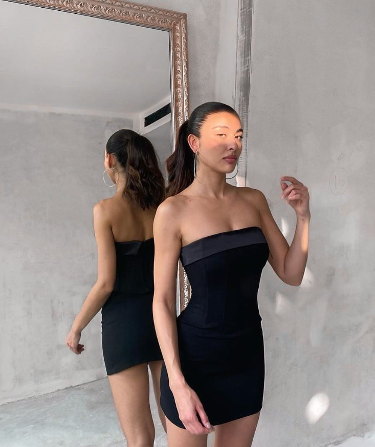 Sexy Black Sheath Strapless Simple Satin Short Prom Dress Homecoming Dress DP7465