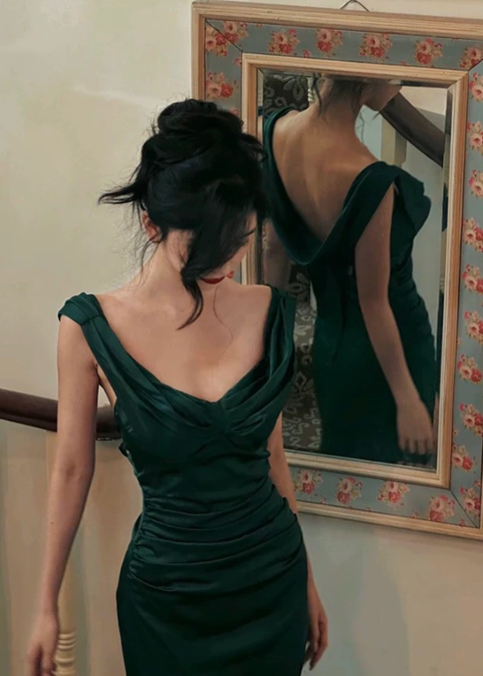 Elegant Emerald Mermaid Straps Satin Prom Dress Evening Prom Dress DP4891