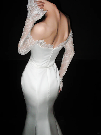 Sparkling Diamonds Mermaid Long Sleeve Tulle Wedding Dress DP5204