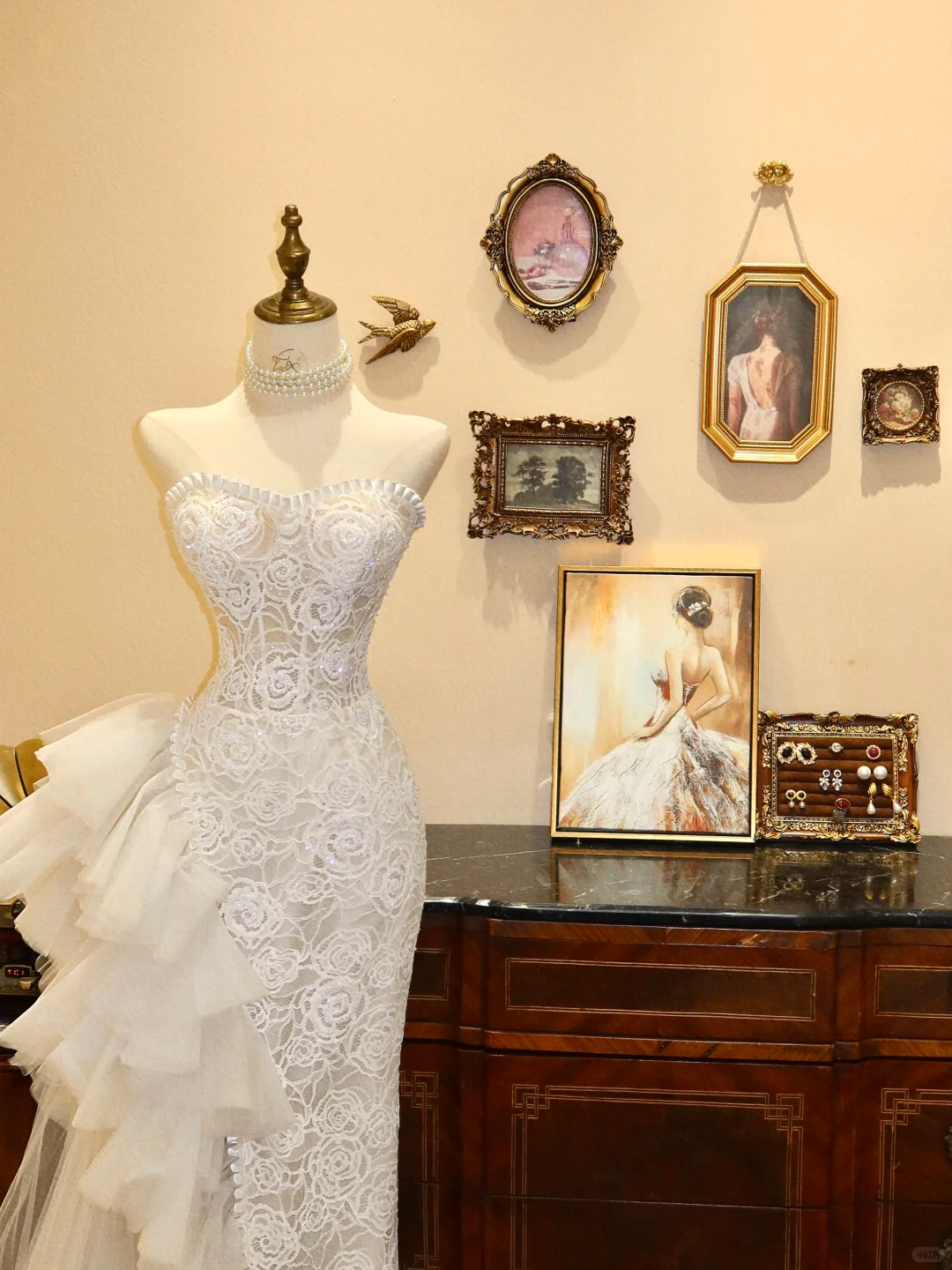 Modern Mermaid Strapless White Lace Tulle Long Prom Dress Wedding Dress DP7036