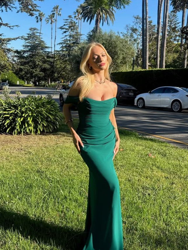 Emerald Sheath Off the Shoulder Chiffon Long Prom Dress Evening Dress Date Dress DP6181