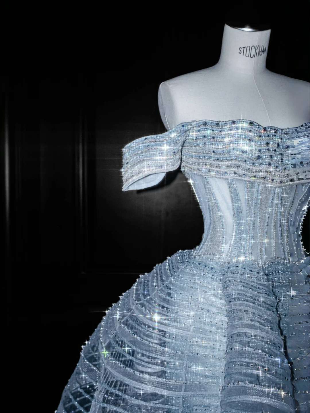 Shiny A Line Off the Shoulder Beaded Blue Organza Long Prom Dress Evening Dress DP2651