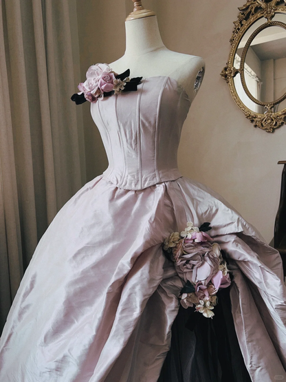 Stunning Light Lilac Ball Gown Floral Satin Prom Dress 16TH Birthday Dress DP5018
