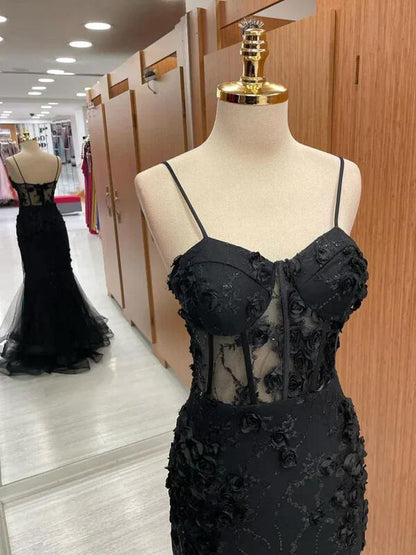 Sexy Black Mermaid Lace Appliques Long Prom Dress Evening Dress DP034