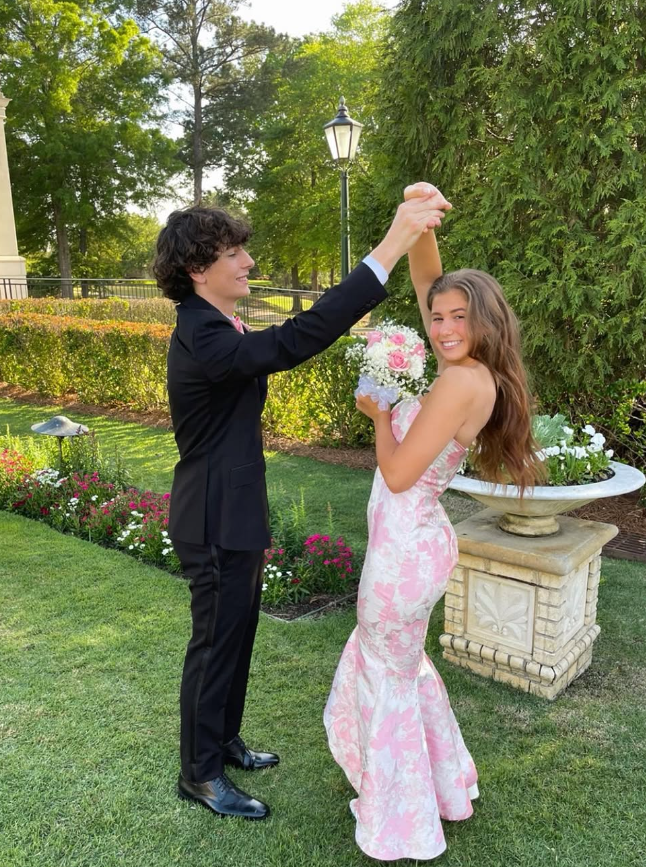 Mermaid Sweetheart Neck Pink Print Floral Long Prom Dress Evening Dress DP1426