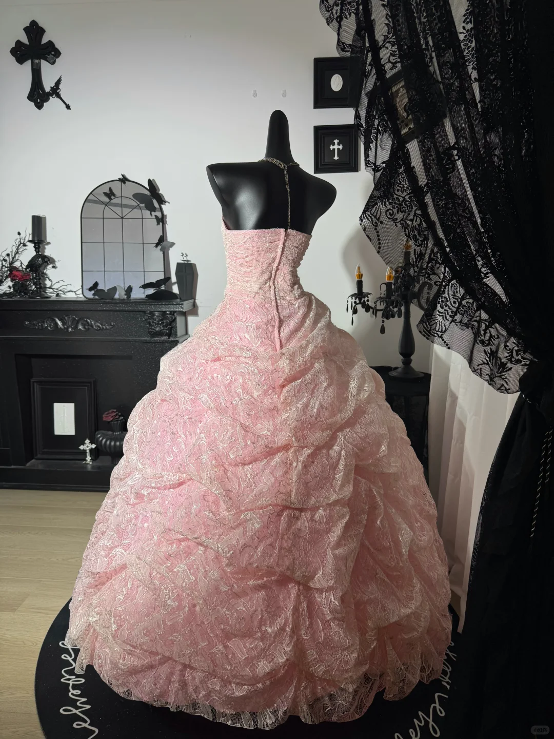 Sweety Pink A Line Strapless Pleated Lace Prom Dress Evening Dress DP6979