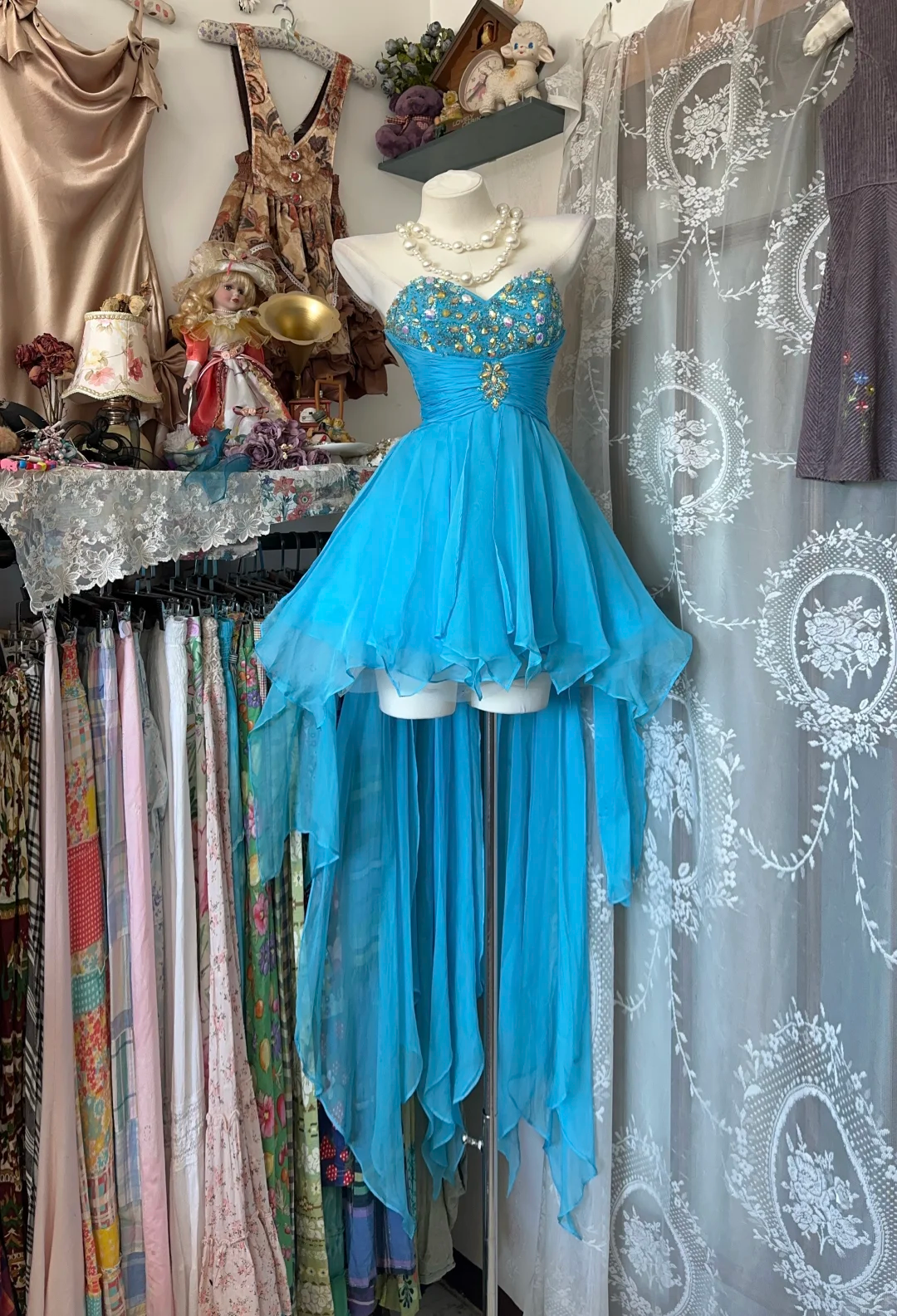 Vintage Blue A Line Sweetheart Neck Beaded Chiffon Short Homecoming Dress DP4861
