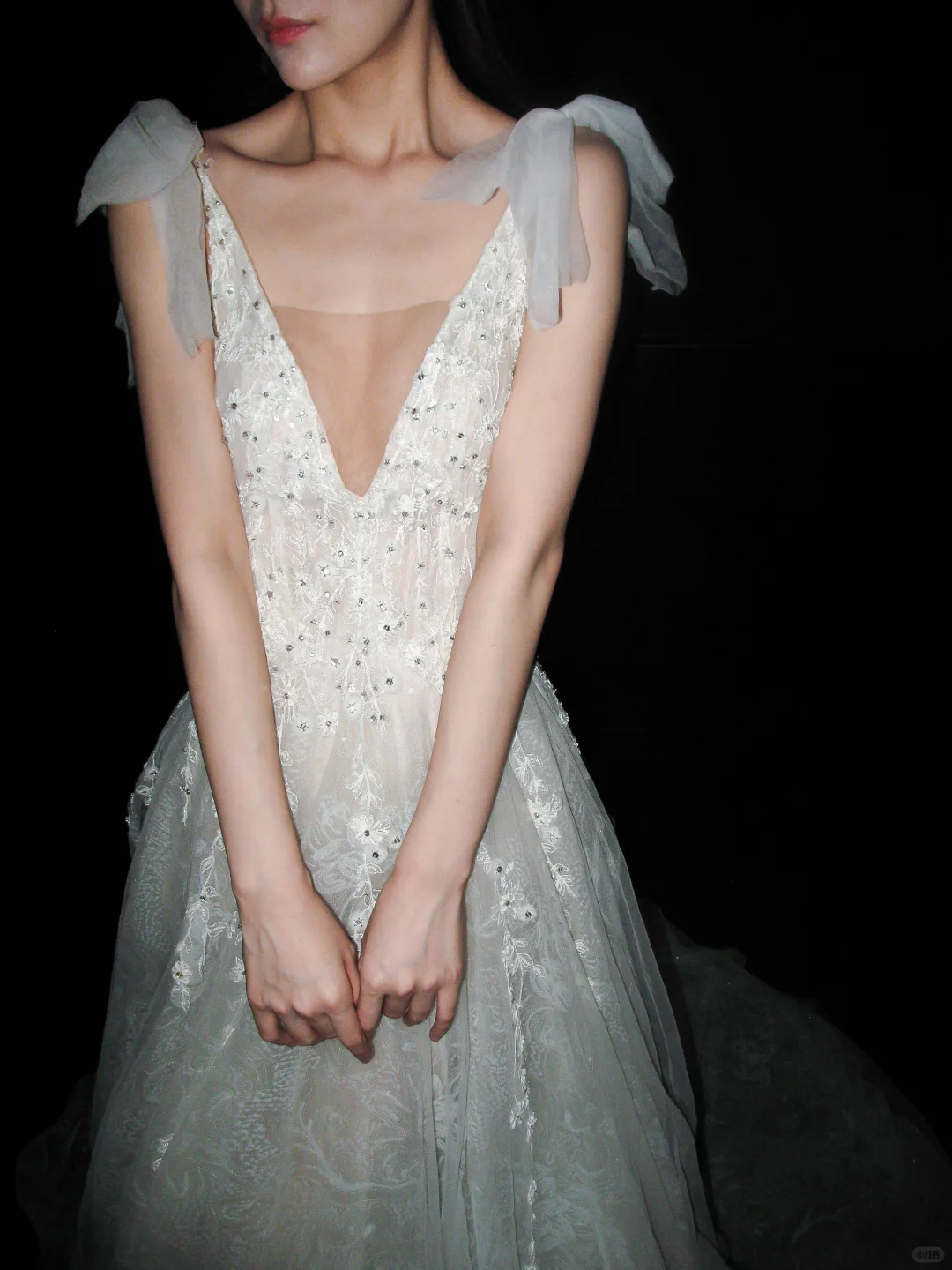 Princess A Line V Neck White Beaded Sequin Lace Tulle Long Wedding Dress DP8114