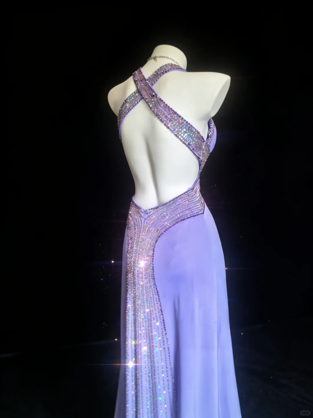 Sexy Purple Mermaid Halter Beaded Satin Open Back Prom Dress DP4713