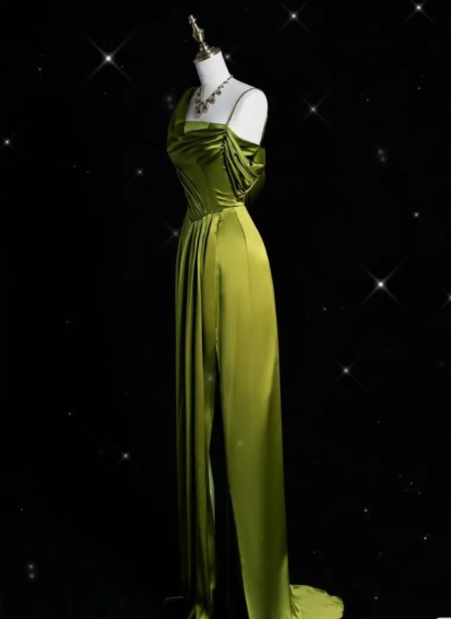 Gentle Green Sheath Strap Satin Long Prom Dress Evening Dress DP2002