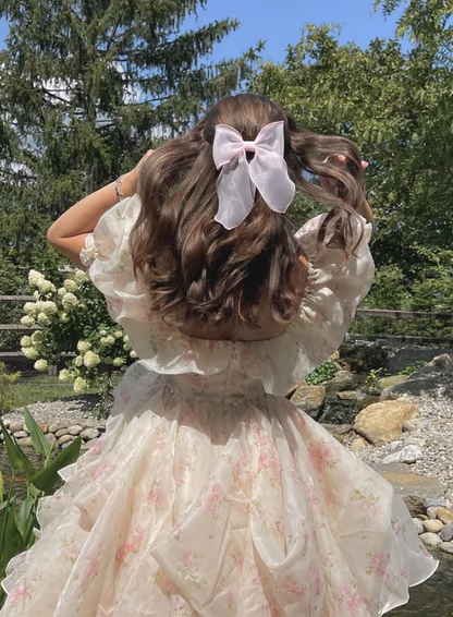 Princess Ball Gown Puff Print Floral Tulle Prom Dress Party Dress Date Dress DP4455
