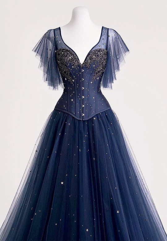 Gorgeous Navy Blue Tulle Applique Beaded Long Prom Dress Evening Dress DP028