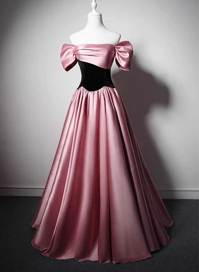 Champagne Satin Velvet Long Party Dress Off Shoulder Prom Dress DP651