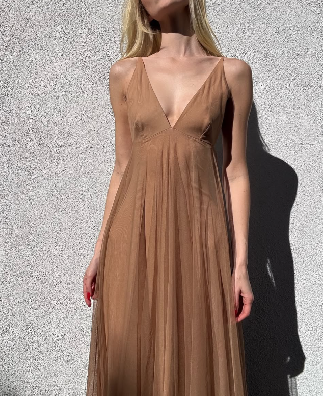 Simple A Line Spaghetti Strap Tulle Long Prom Dress Graduation Prom Dress DP2043
