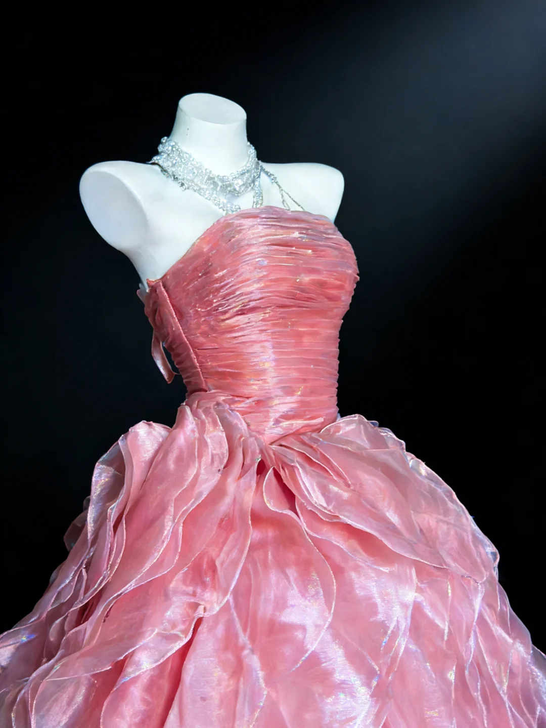 Dreamy Pink A Line Strapless Layered Organza Prom Dress Party Evening Dress DP5346