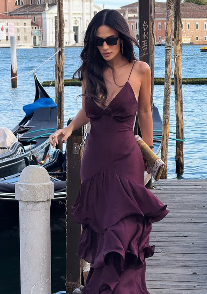 Sexy Sheath Spaghetti Straps Layered Chiffon Long Prom Dress Evening Dress DP5124