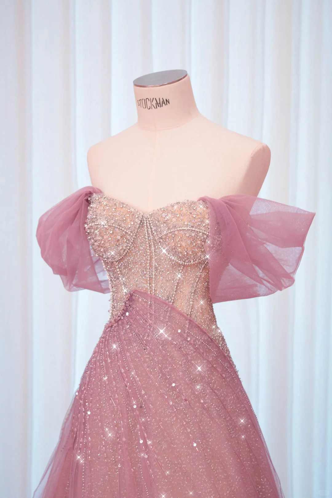 Elegant A Line Beaded Pink Tulle Long Date Dress Prom Dress Evening Dress DP3430