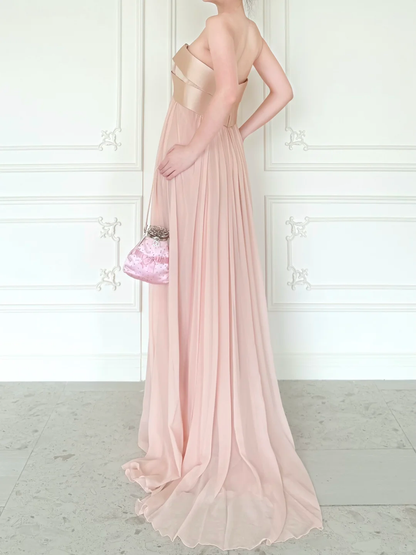 Sweety Light Pink A Line Strapless Chiffon Prom Dress Evening Dress DP6443
