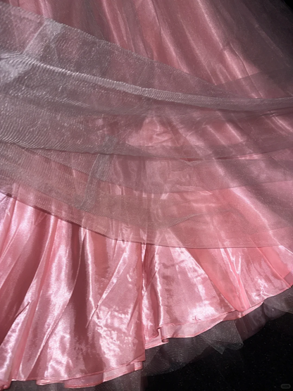 Vintage A Line Sweetheart Neck Beaded Pink Satin Tulle Long Prom Dress DP4423