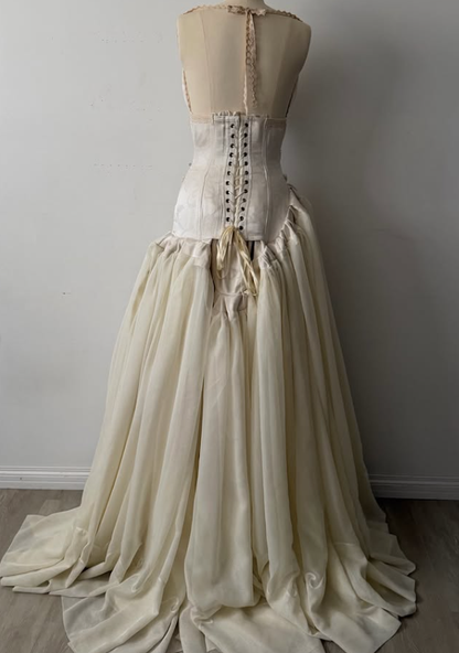 Vintage Apricot A Line Strapless Satin Long Prom Dress Evening Dress DP7888