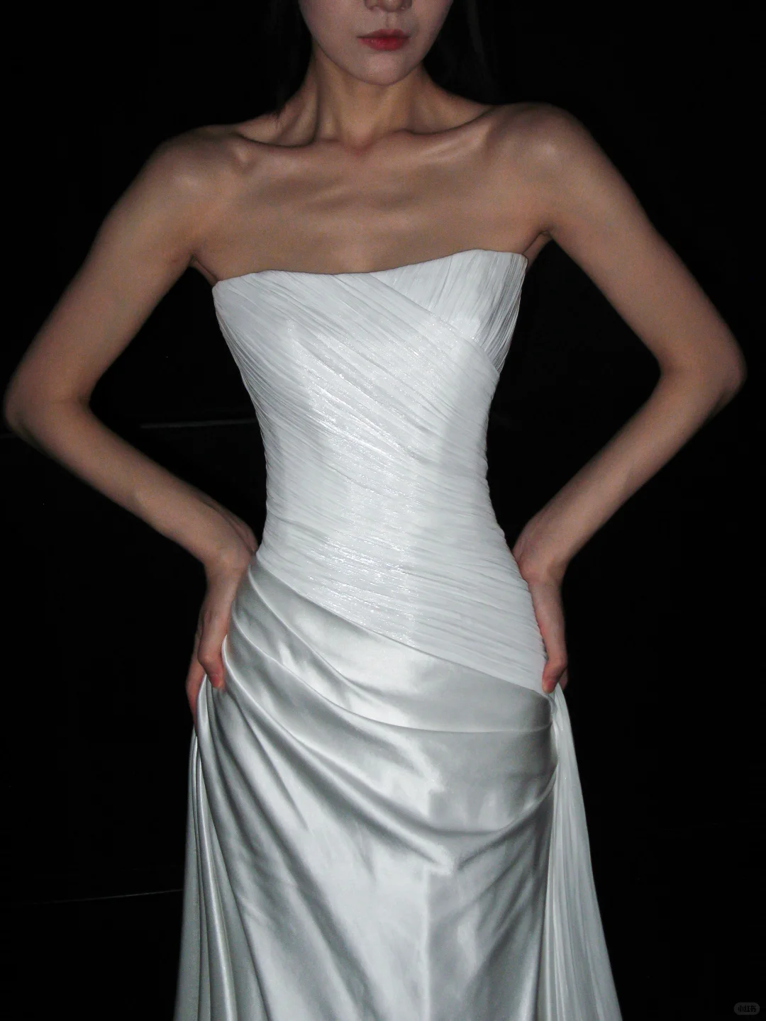 Beautiful Sheath Strapless Pleated Tulle Satin Long Wedding Dress DP8109