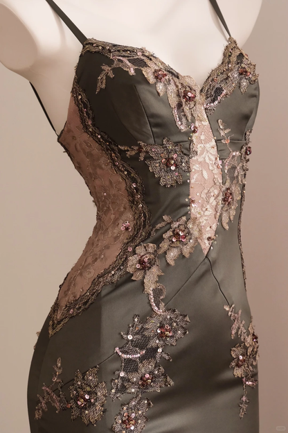 Vintage Grey Sheath Beaded Satin Short Prom Dress Homecoming Dress DP5450