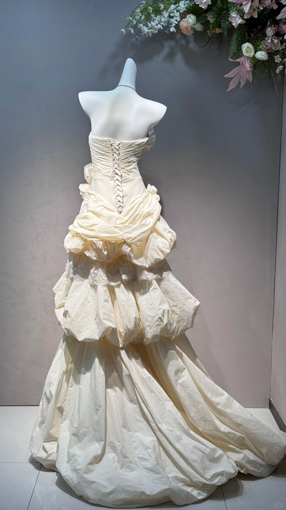 Princess Ivory Ball Gown Off the Shoulder Layered Satin Long Prom Dress 16th Birthday Dress DP5389