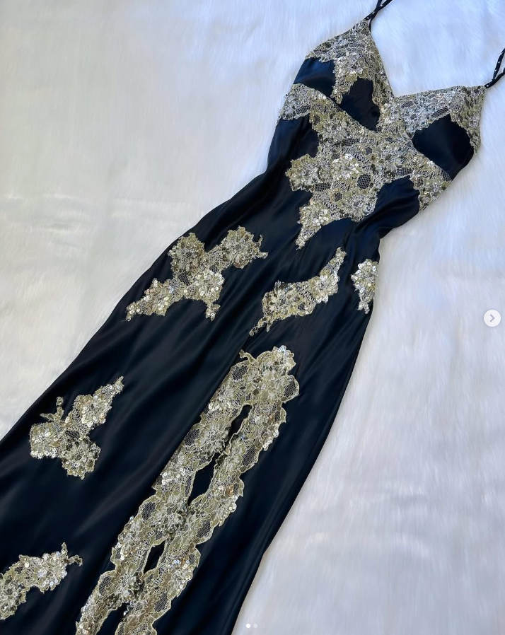 Sexy Sheath Spaghetti Straps Lace Satin Prom Dress Evening Dress with Slit DP1546