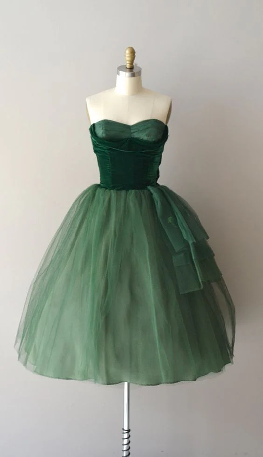 Vintage Velvet Tulle Green Short Homecoming Dress 18th Birthday Outfits DP582