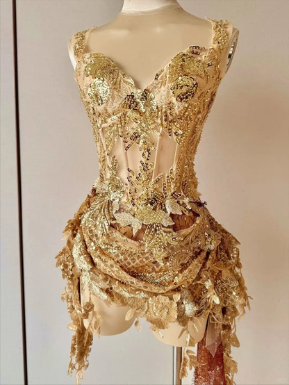 Golden A Line Straps Exquisite Sequin Short Homecoming Dress DP4582
