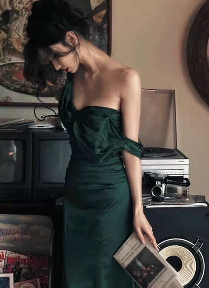 Elegant Emerald Mermaid Straps Satin Prom Dress Evening Prom Dress DP4891