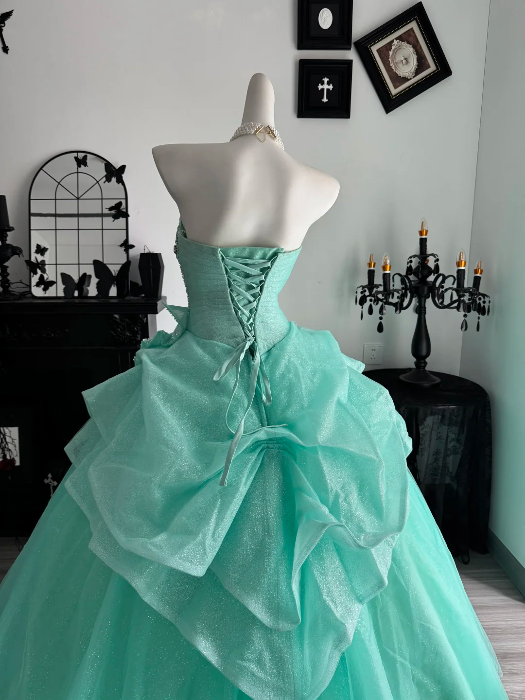 Mint Green Ball Gown Sweetheart Neck Sequin Beaded Tulle Prom Dress Quinceanera Dress DP6965
