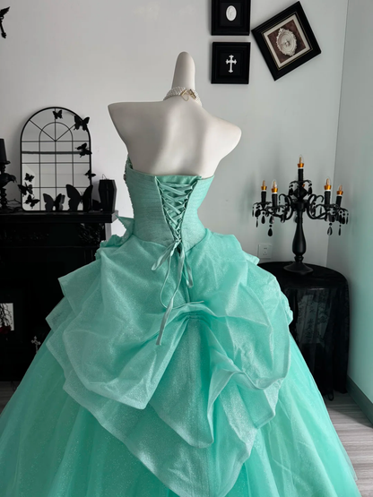 Mint Green Ball Gown Sweetheart Neck Sequin Beaded Tulle Prom Dress Quinceanera Dress DP6965