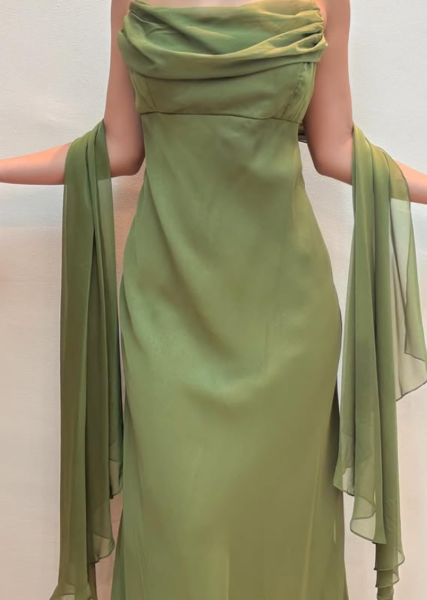 Vintage Green Simple A Line Chiffon Prom Dress Evening Dress Date Dress DP5283