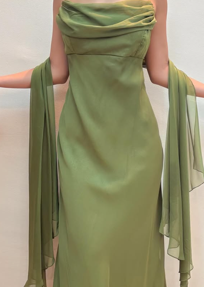 Vintage Green Simple A Line Chiffon Prom Dress Evening Dress Date Dress DP5283