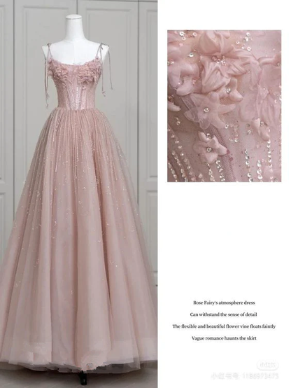 Fairy Pink Tulle Prom Dress Long Evening Dress Ball Gown  DP096