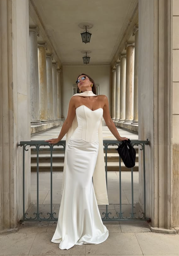 Elegant Mermaid Sweetheart Neck Satin Long Prom Dress Wedding Dress DP4226